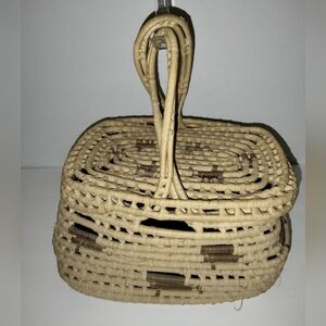 Multi Purpose Hand Woven Double Handle Yucca Basket with Top Cover